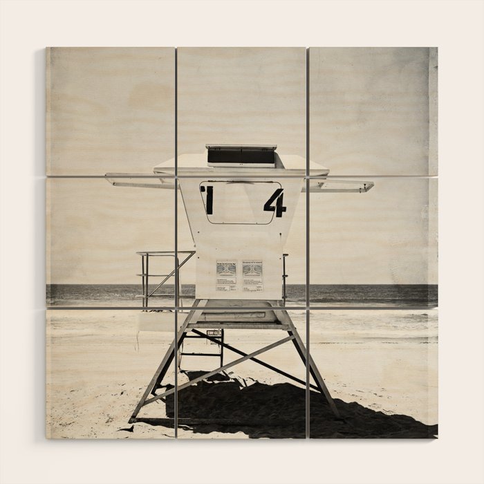 Black And White Beach Photography, Grey Lifeguard Stand, Gray Coastal Nautical Art Wood Wall Art