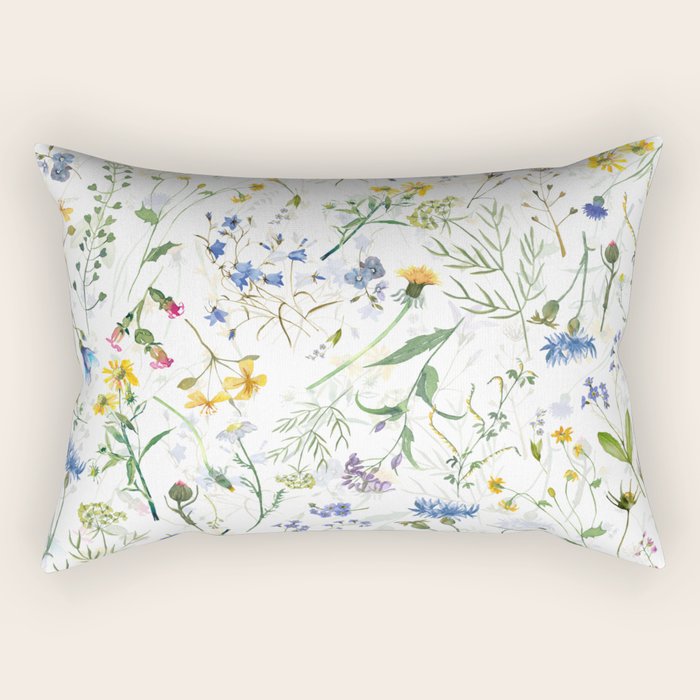 Scandinavian Midsummer Blue And Yellow Wildflowers Meadow  Rectangular Pillow