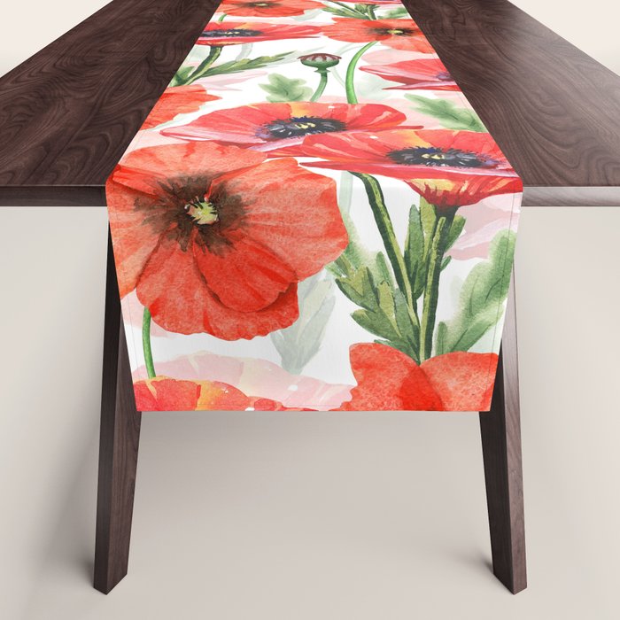 Summer Botanical Poppies Field Table Runner