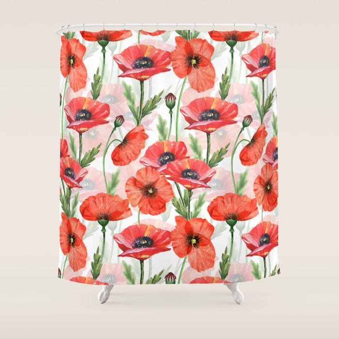 Summer Botanical Poppies Field Shower Curtain