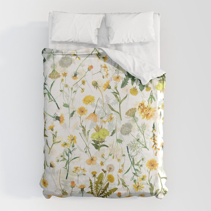 Scandinavian Yellow Wildflowers Botanical Summer Meadow Duvet Cover