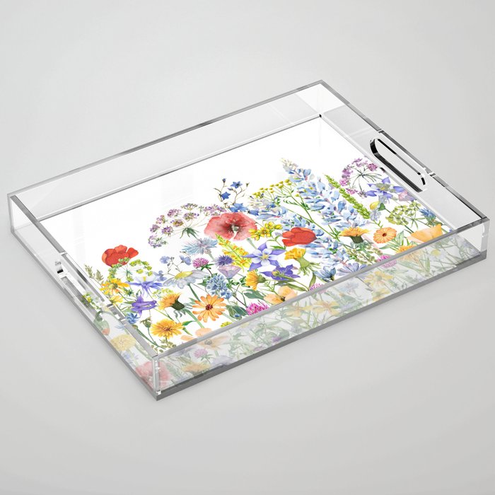 Colorful Midsummer Scandinavian Wildflowers Meadow  Acrylic Tray