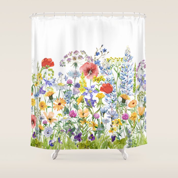 Colorful Midsummer Scandinavian Wildflowers Meadow Shower Curtain