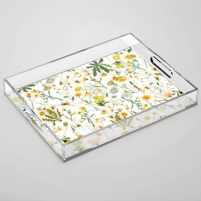 Scandinavian Yellow Wildflowers Botanical Summer Meadow Acrylic Tray