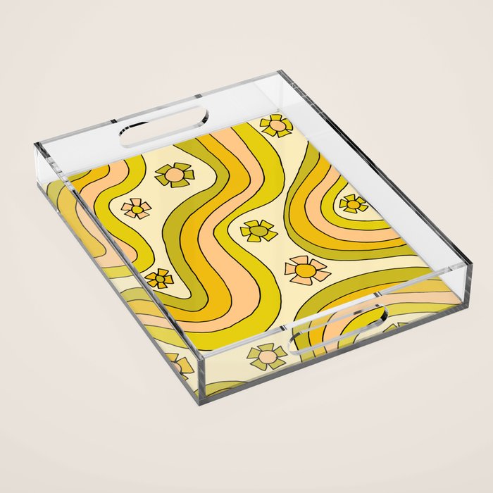 Groovy Rainbow Flower Power Wallpaper Vibes Acrylic Tray