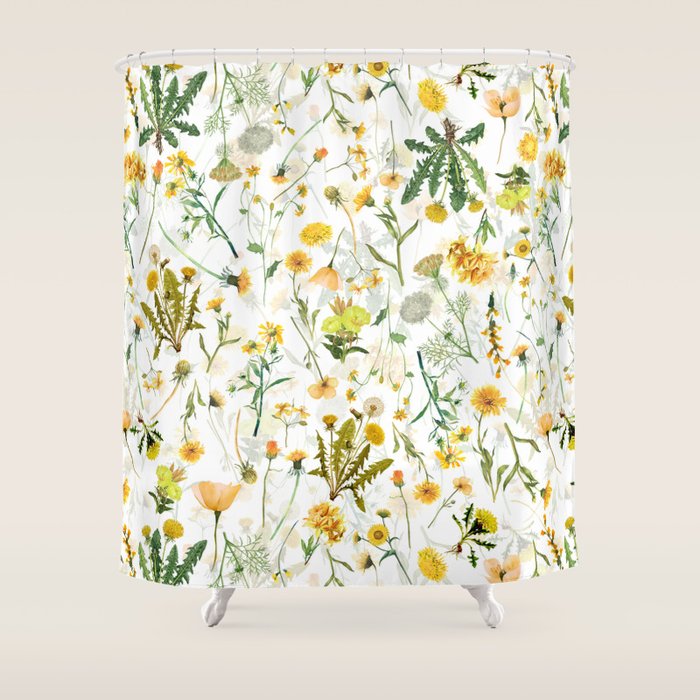 Scandinavian Yellow Wildflowers Botanical Summer Meadow Shower Curtain