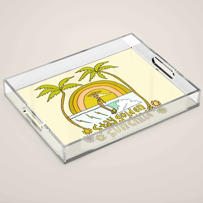 Stay Golden Sun Child //Retro Surf Art By Surfy Birdy Acrylic Tray