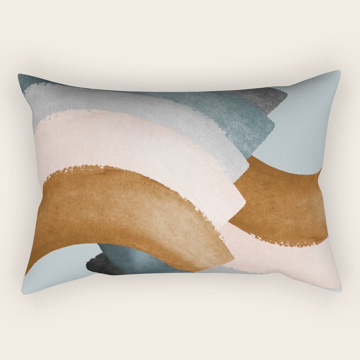 Brushstroke Rainbows - Teal Rectangular Pillow