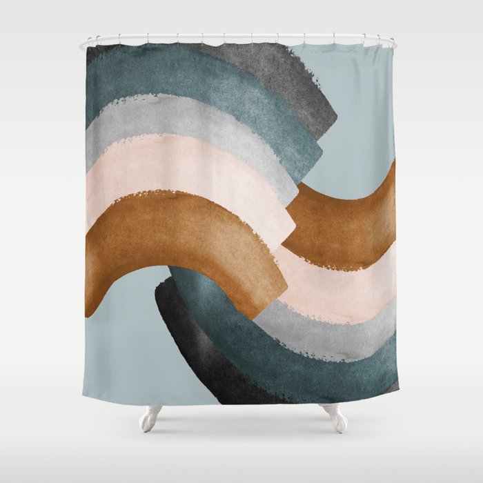 Brushstroke Rainbows - Teal Shower Curtain
