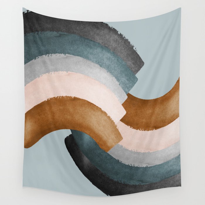 Brushstroke Rainbows - Teal Wall Tapestry