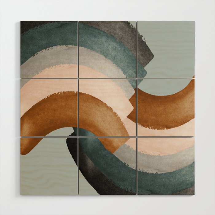 Brushstroke Rainbows - Teal Wood Wall Art