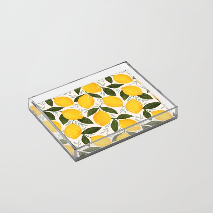 Mediterranean Summer Lemons Pattern Acrylic Tray