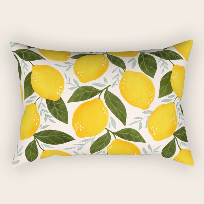Mediterranean Summer Lemons Pattern Rectangular Pillow