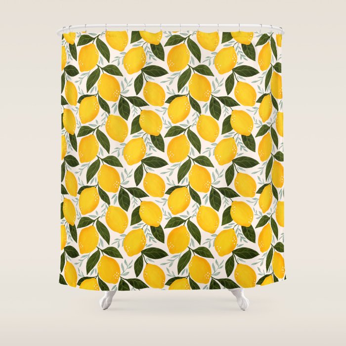 Mediterranean Summer Lemons Pattern Shower Curtain