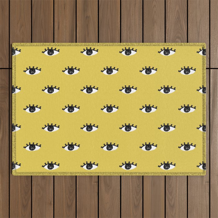 Inky Textured Eye Pattern - Olive Oil Outdoor Rug