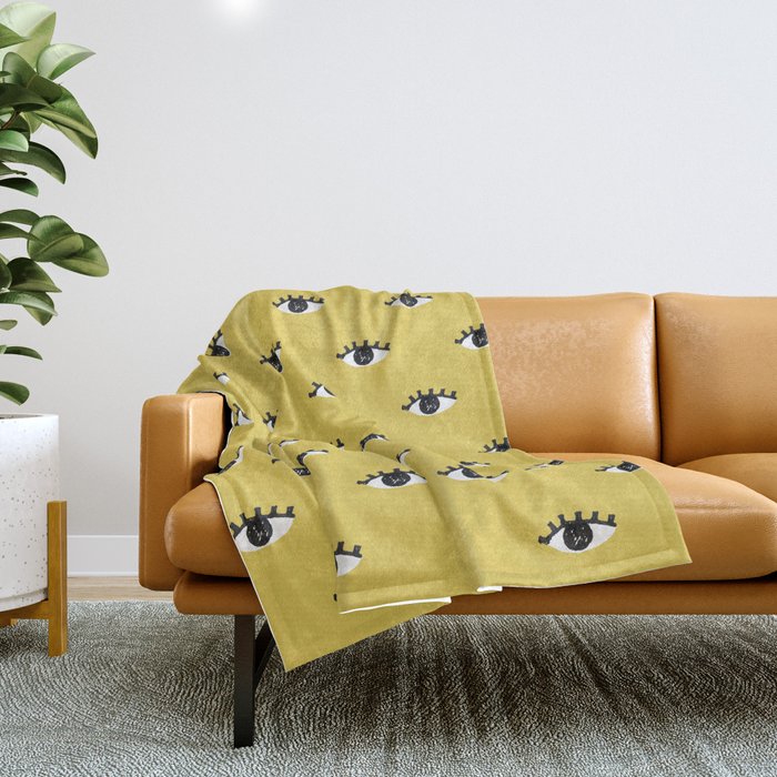 Inky Textured Eye Pattern - Olive Oil Throw Blanket