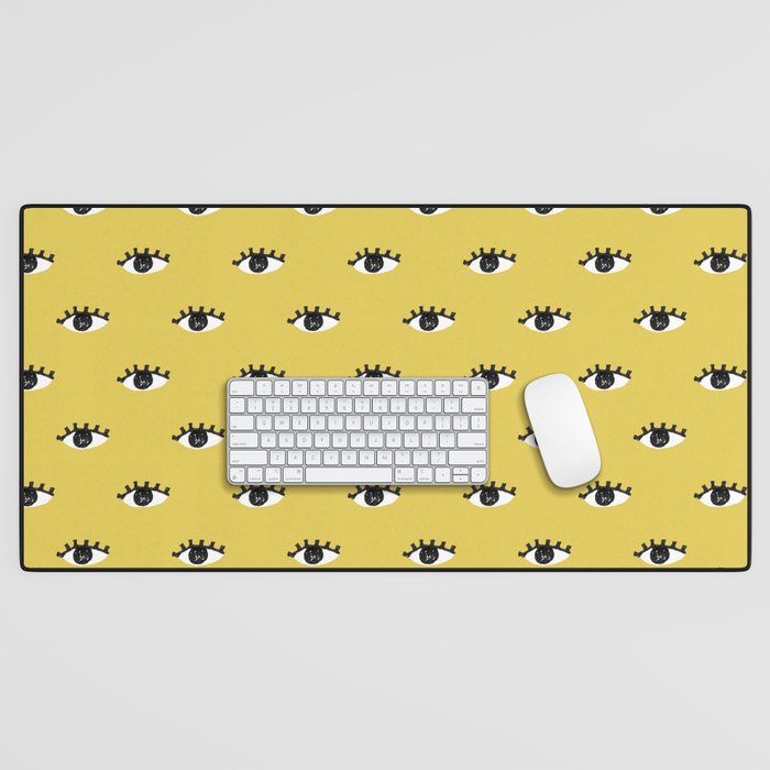 Inky Textured Eye Pattern - Olive Oil Desk Mat