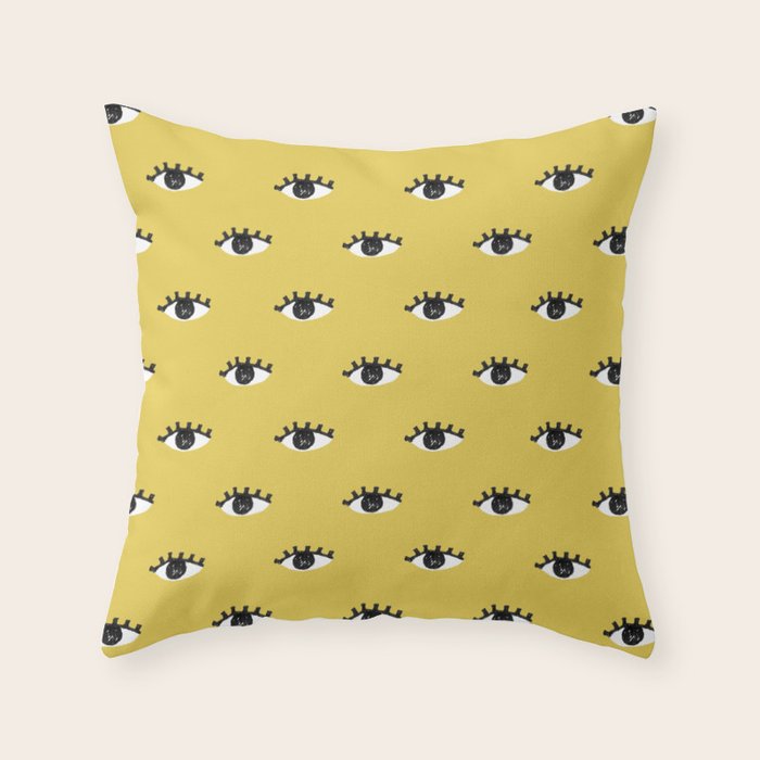 Inky Textured Eye Pattern - Olive Oil Throw Pillow