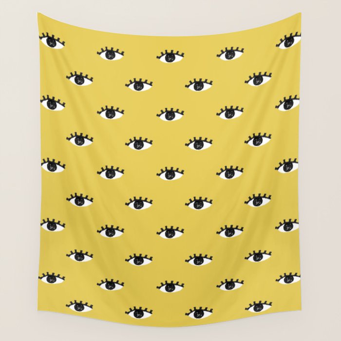 Inky Textured Eye Pattern - Olive Oil Wall Tapestry