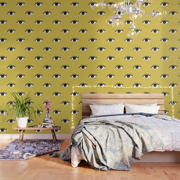 Inky Textured Eye Pattern - Olive Oil Wallpaper
