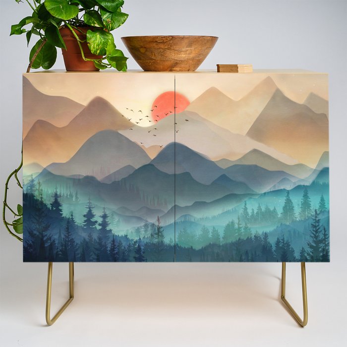 Wilderness Becomes Alive At Night Credenza