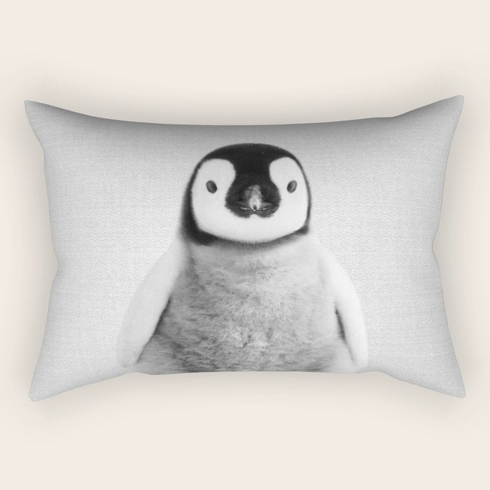 Baby Penguin - Black & White Rectangular Pillow