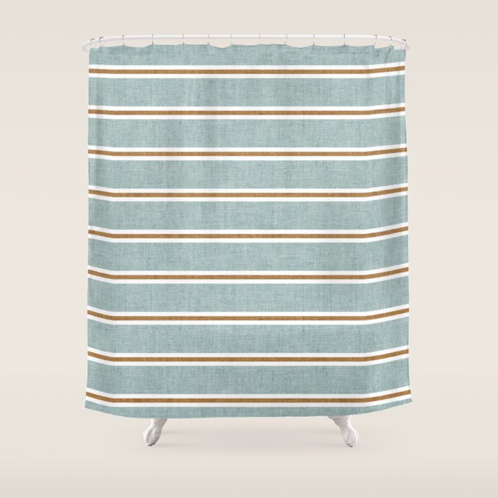 Cadence Stripes - Dusty Blue And Rust Shower Curtain