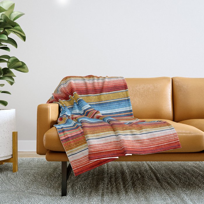 Serape Southwest Stripe - Red, Blue, Gold Throw Blanket
