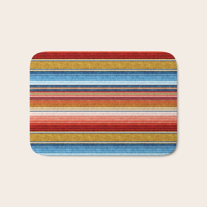 Serape Southwest Stripe - Red, Blue, Gold Bath Mat