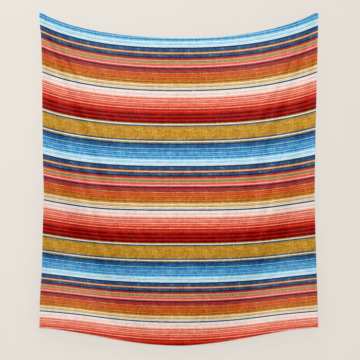 Serape Southwest Stripe - Red, Blue, Gold Wall Tapestry