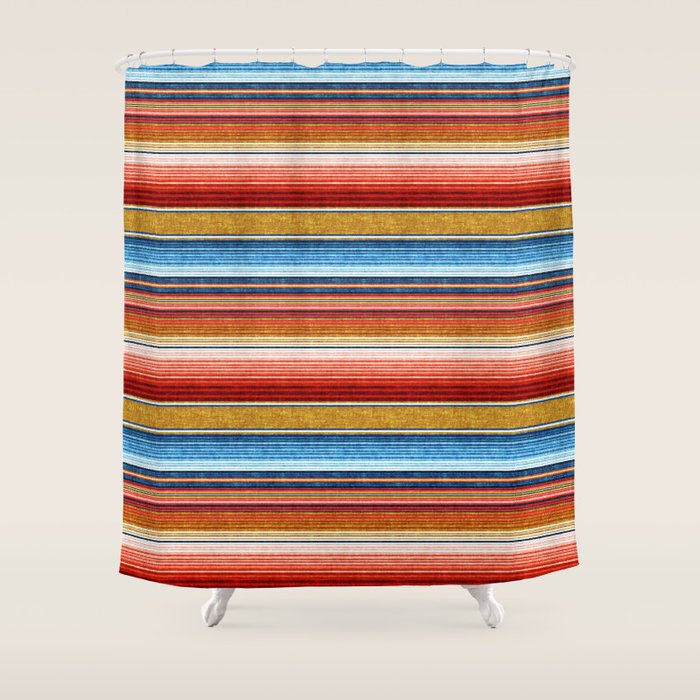 Serape Southwest Stripe - Red, Blue, Gold Shower Curtain