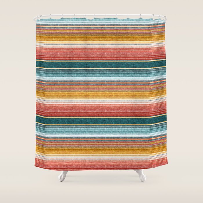 Serape Southwest Stripe - Orange & Teal Shower Curtain