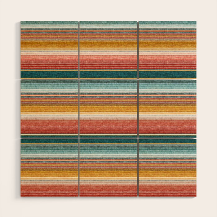 Serape Southwest Stripe - Orange & Teal Wood Wall Art