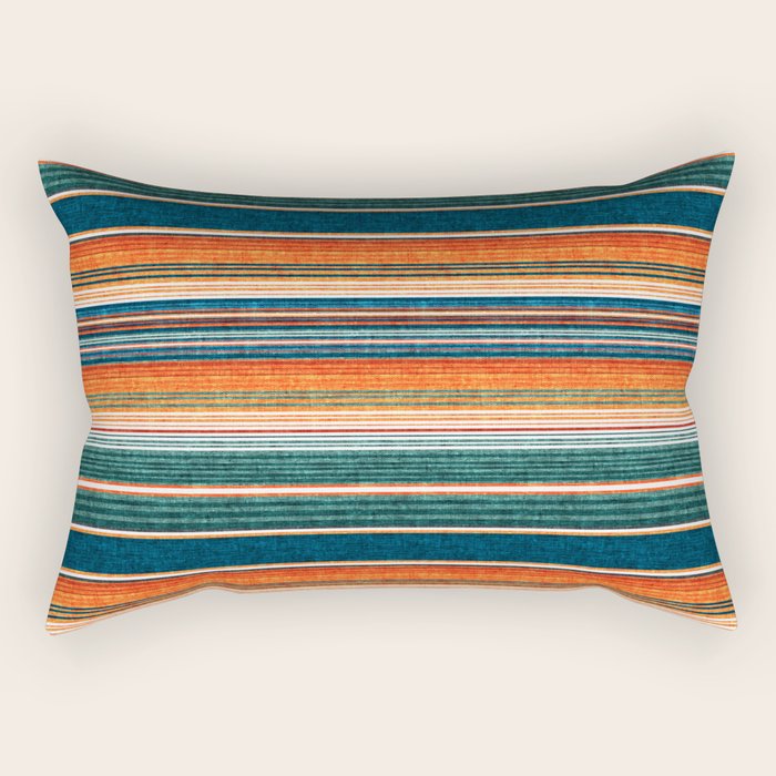 Serape Southwest Stripe - Orange & Dark Teal Rectangular Pillow