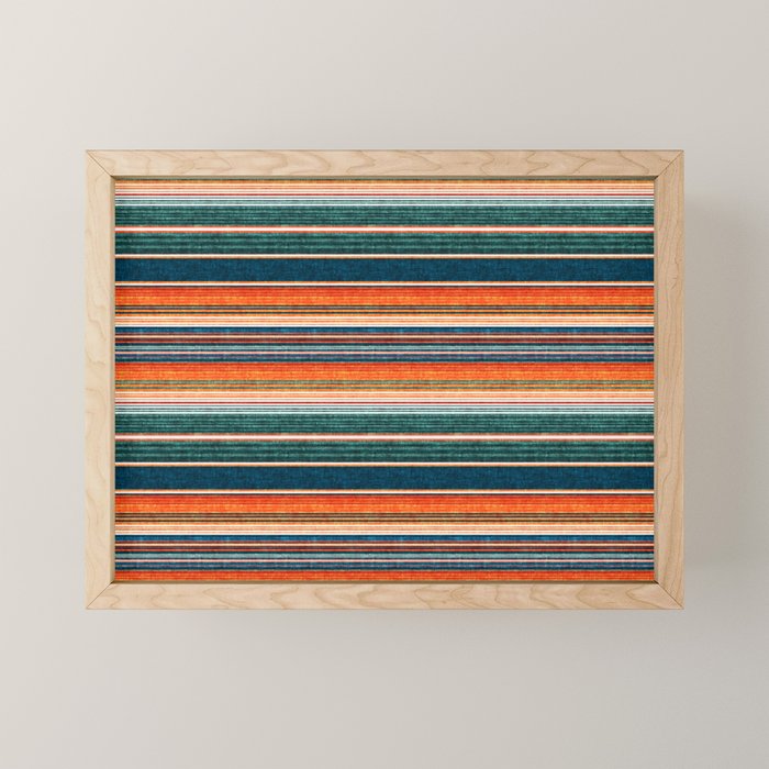 Serape Southwest Stripe - Orange & Dark Teal Mini Art Print