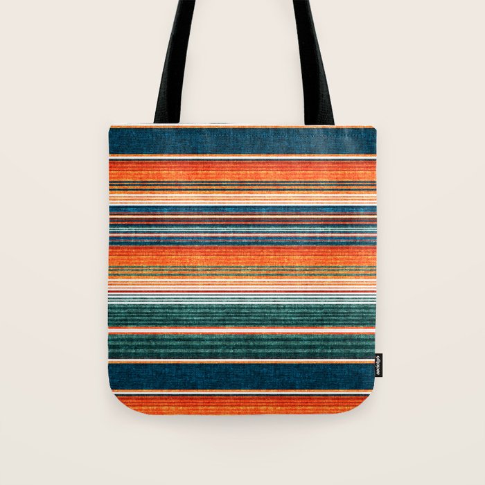Serape Southwest Stripe - Orange & Dark Teal Tote Bag