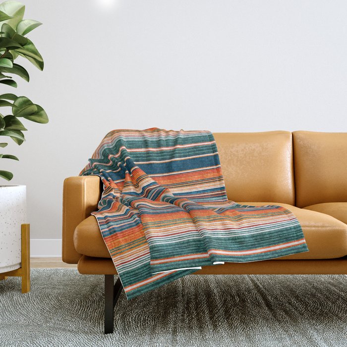 Serape Southwest Stripe - Orange & Dark Teal Throw Blanket
