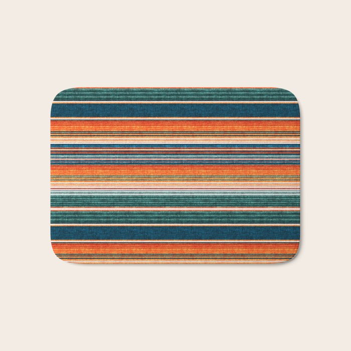 Serape Southwest Stripe - Orange & Dark Teal Bath Mat
