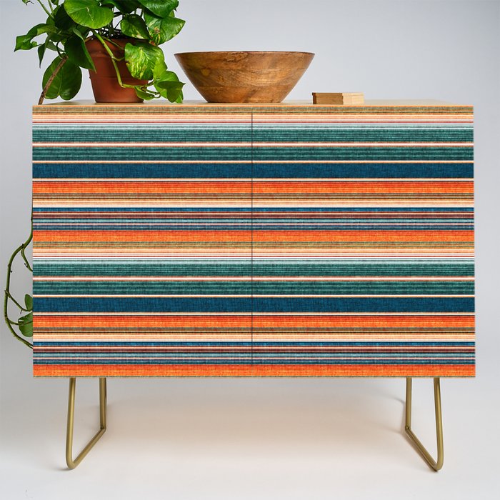 Serape Southwest Stripe - Orange & Dark Teal Credenza