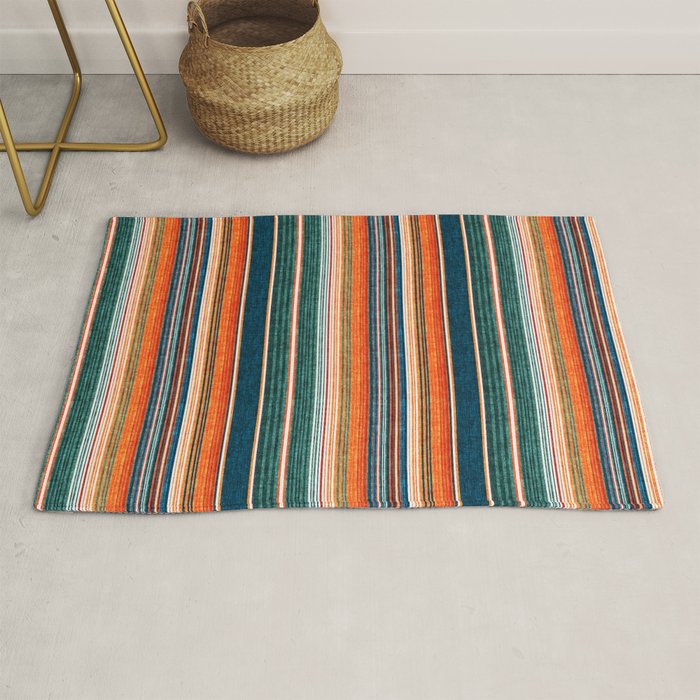 Serape Southwest Stripe - Orange & Dark Teal Rug