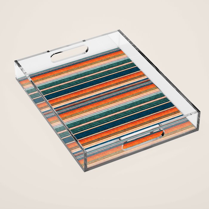 Serape Southwest Stripe - Orange & Dark Teal Acrylic Tray