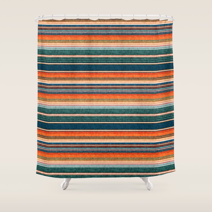 Serape Southwest Stripe - Orange & Dark Teal Shower Curtain