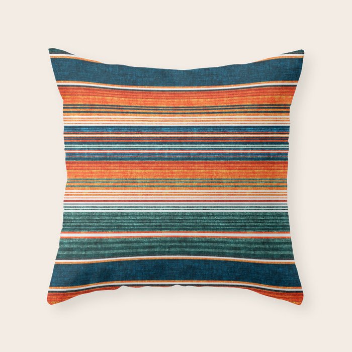 Serape Southwest Stripe - Orange & Dark Teal Throw Pillow