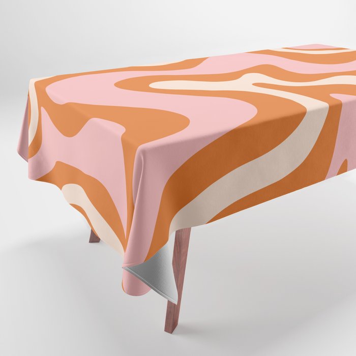 Liquid Swirl Retro Abstract Pattern In Orange Pink Cream Tablecloth