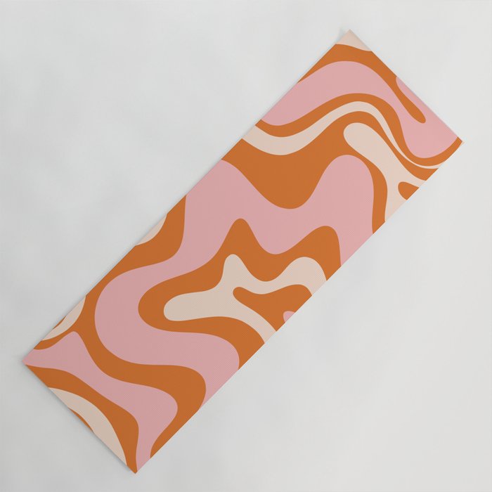 Liquid Swirl Retro Abstract Pattern In Orange Pink Cream Yoga Mat