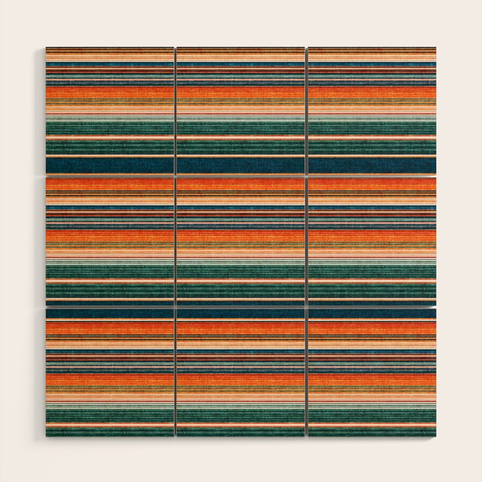 Serape Southwest Stripe - Orange & Dark Teal Wood Wall Art