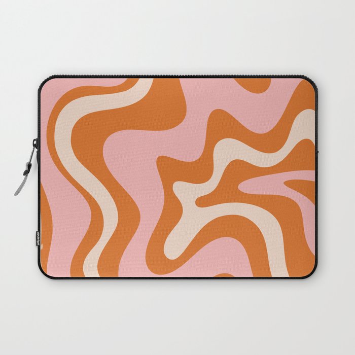 Liquid Swirl Retro Abstract Pattern In Orange Pink Cream Laptop Sleeve