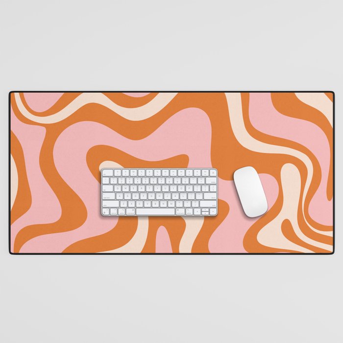 Liquid Swirl Retro Abstract Pattern In Orange Pink Cream Desk Mat