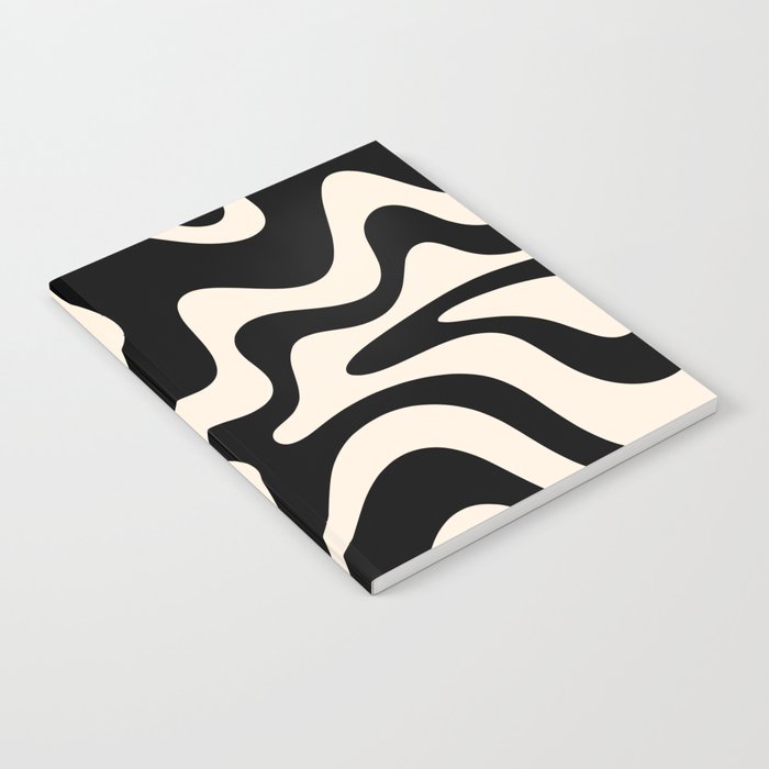 Retro Liquid Swirl Abstract In Black And Almond Cream  Notebook