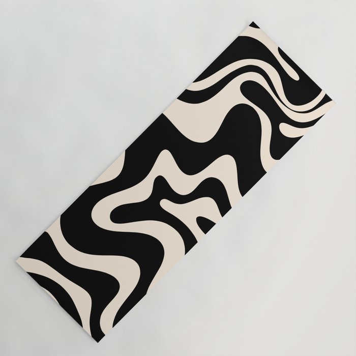 Retro Liquid Swirl Abstract In Black And Almond Cream  Yoga Mat